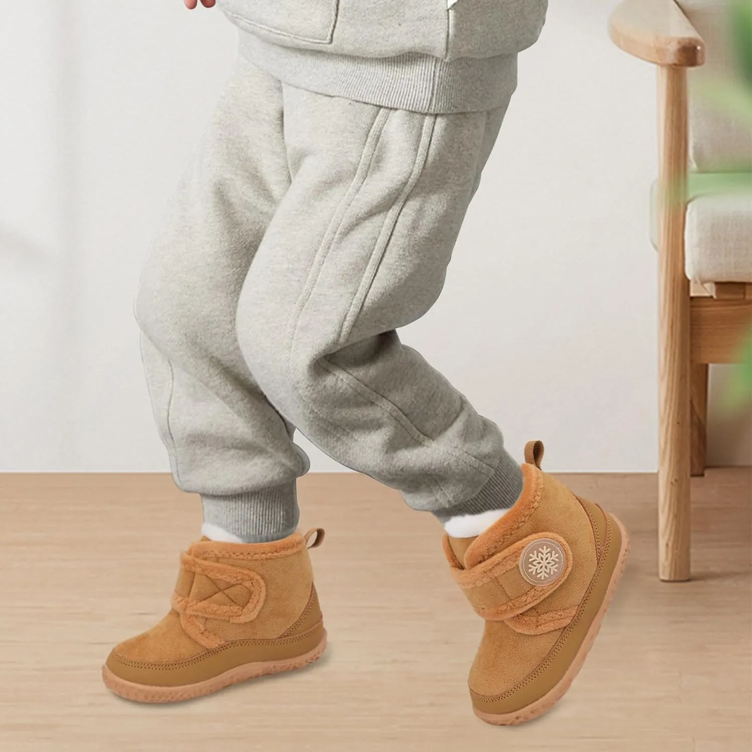 Scurtain Toddler Slippers Girl Boy House Shoes Fuzzy Hard Bottom Winter Boots Baby Cozy Walking Sock Shoes