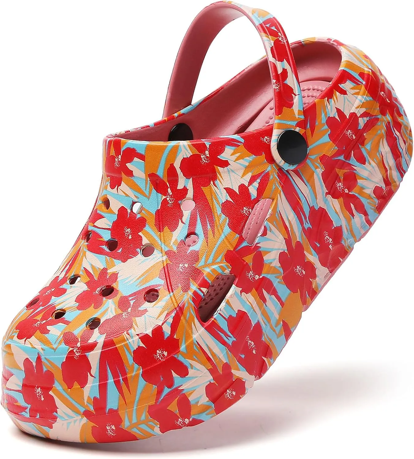 SECHRITE Womens Platform Graphic Clogs Garden Shoes Slip On Sandals Water Beach Outdoor Slippers Shoes with Removable Insole