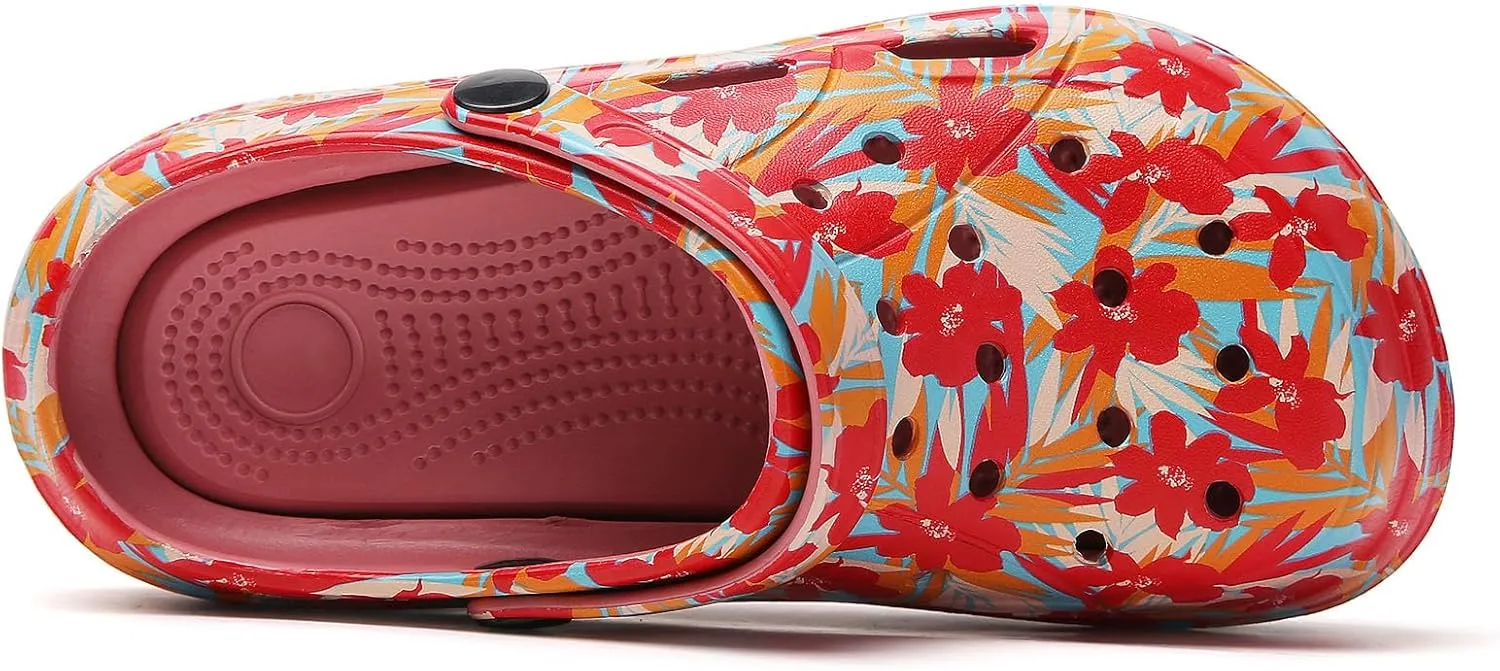 SECHRITE Womens Platform Graphic Clogs Garden Shoes Slip On Sandals Water Beach Outdoor Slippers Shoes with Removable Insole