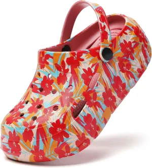SECHRITE Womens Platform Graphic Clogs Garden Shoes Slip On Sandals Water Beach Outdoor Slippers Shoes with Removable Insole