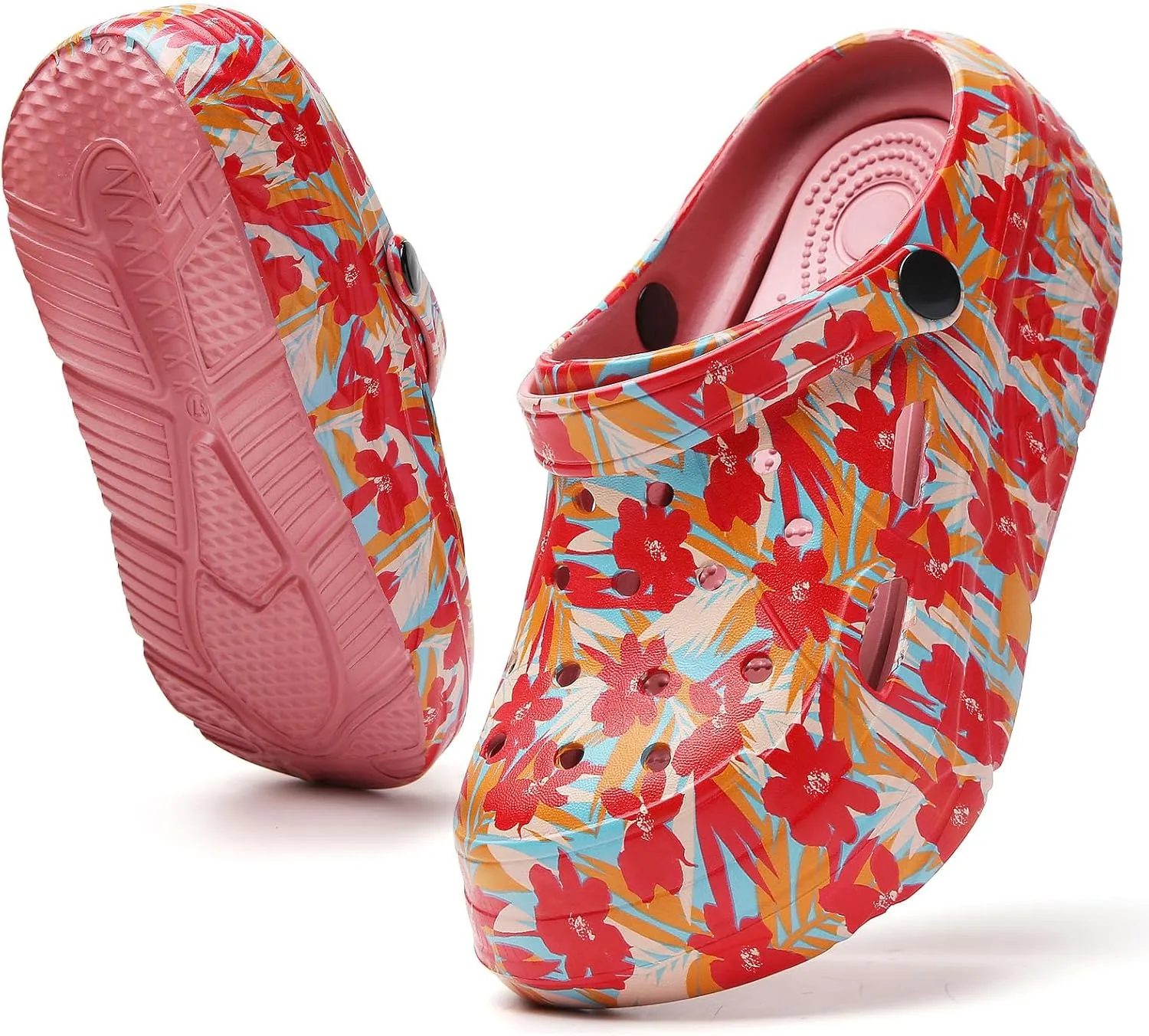 SECHRITE Womens Platform Graphic Clogs Garden Shoes Slip On Sandals Water Beach Outdoor Slippers Shoes with Removable Insole