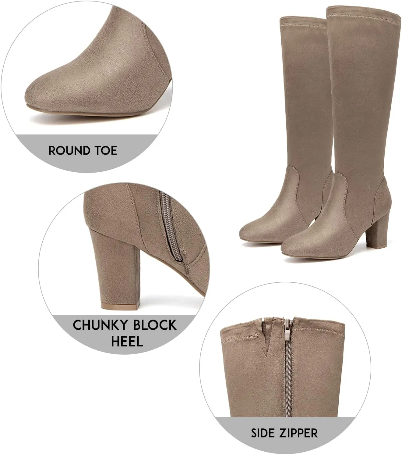 SelenePair Women's Knee High Boots Chunky Block Heel Round Toe Side Zipper Fashion Dress Winter Shoes