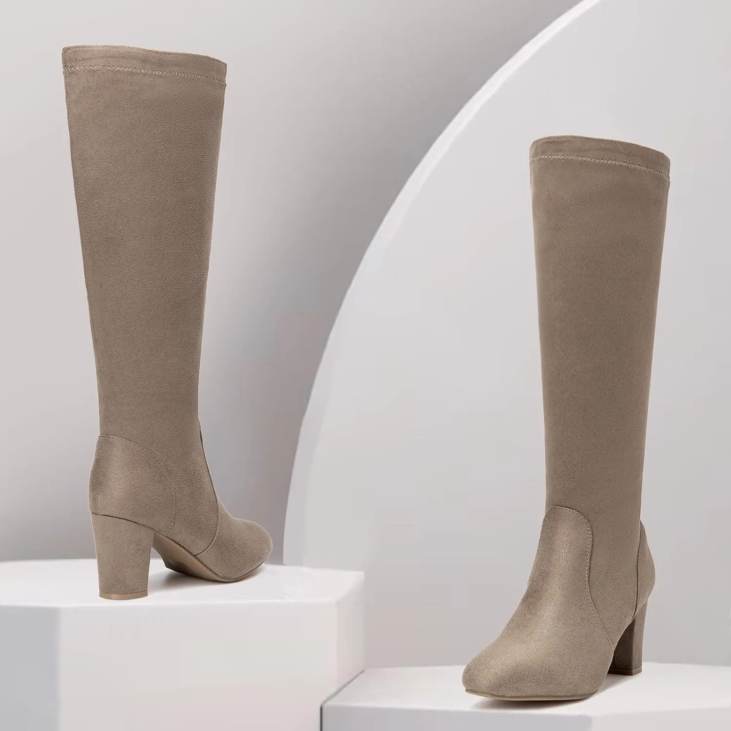 SelenePair Women's Knee High Boots Chunky Block Heel Round Toe Side Zipper Fashion Dress Winter Shoes