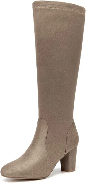 SelenePair Women's Knee High Boots Chunky Block Heel Round Toe Side Zipper Fashion Dress Winter Shoes