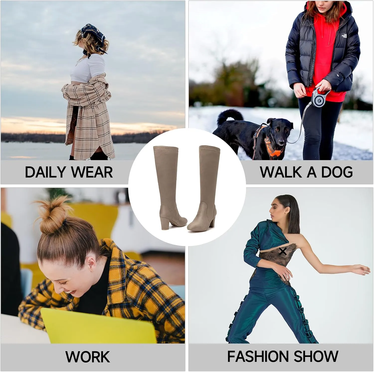 SelenePair Women's Knee High Boots Chunky Block Heel Round Toe Side Zipper Fashion Dress Winter Shoes