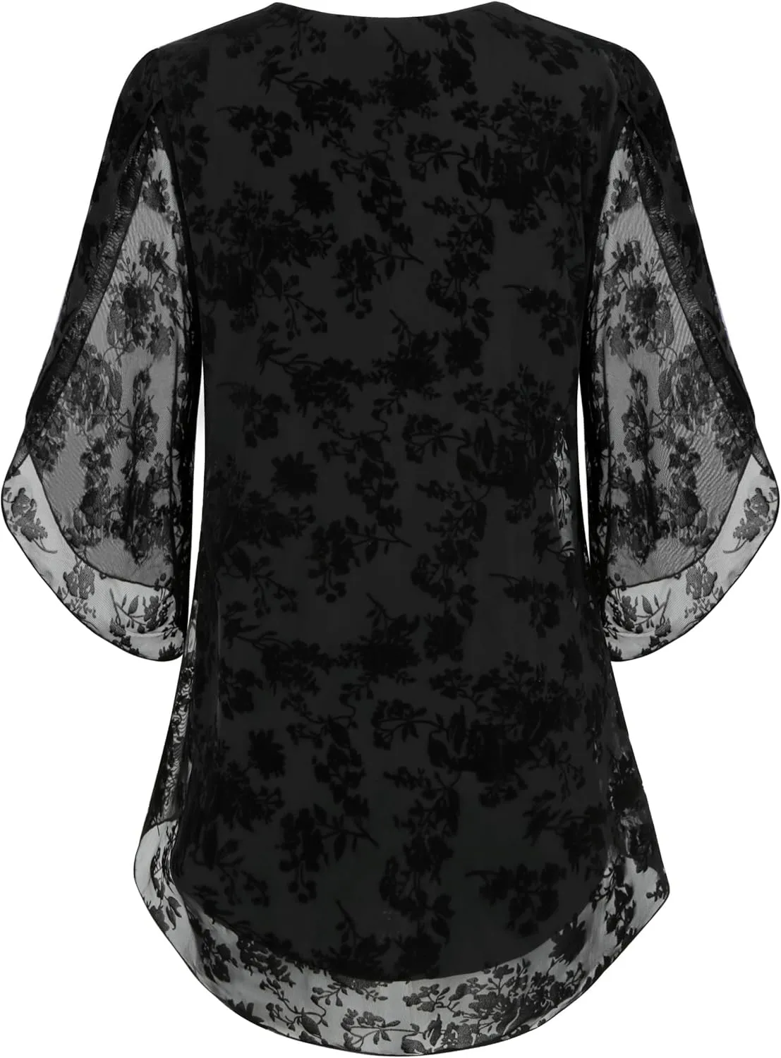 SeSe Code Womens Ruffle 3/4 Sleeve Mesh Blouses Loose Flowy Tops Stretchy Shirts