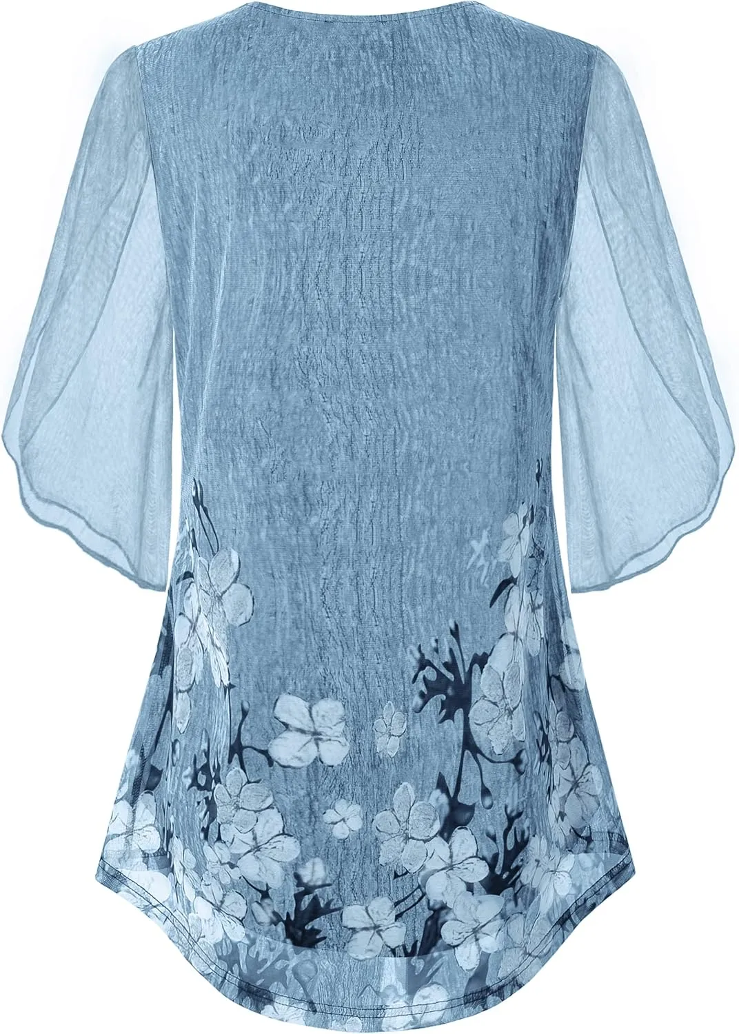 SeSe Code Womens Ruffle 3/4 Sleeve Mesh Blouses Loose Flowy Tops Stretchy Shirts