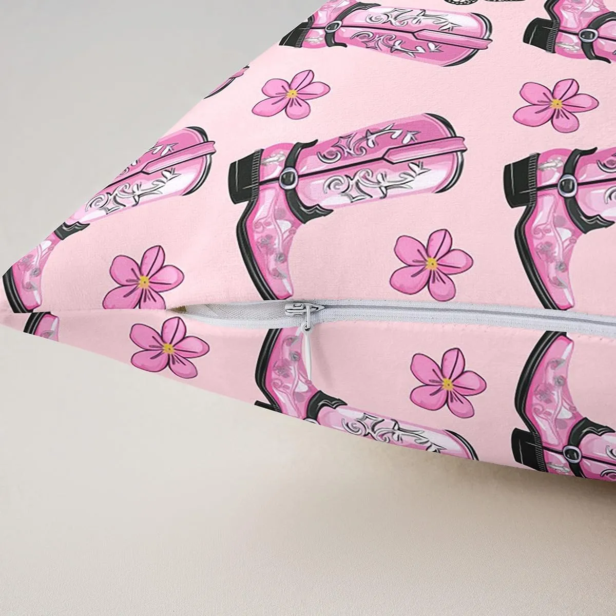Set of 2 Cowgirls Throw Pillow Covers 20x20 Inch Boots Cushion Covers for Girls Women Floral Butterfly Gorgeous Black Pink Cushion Cases Soft Decorative Pillowcases