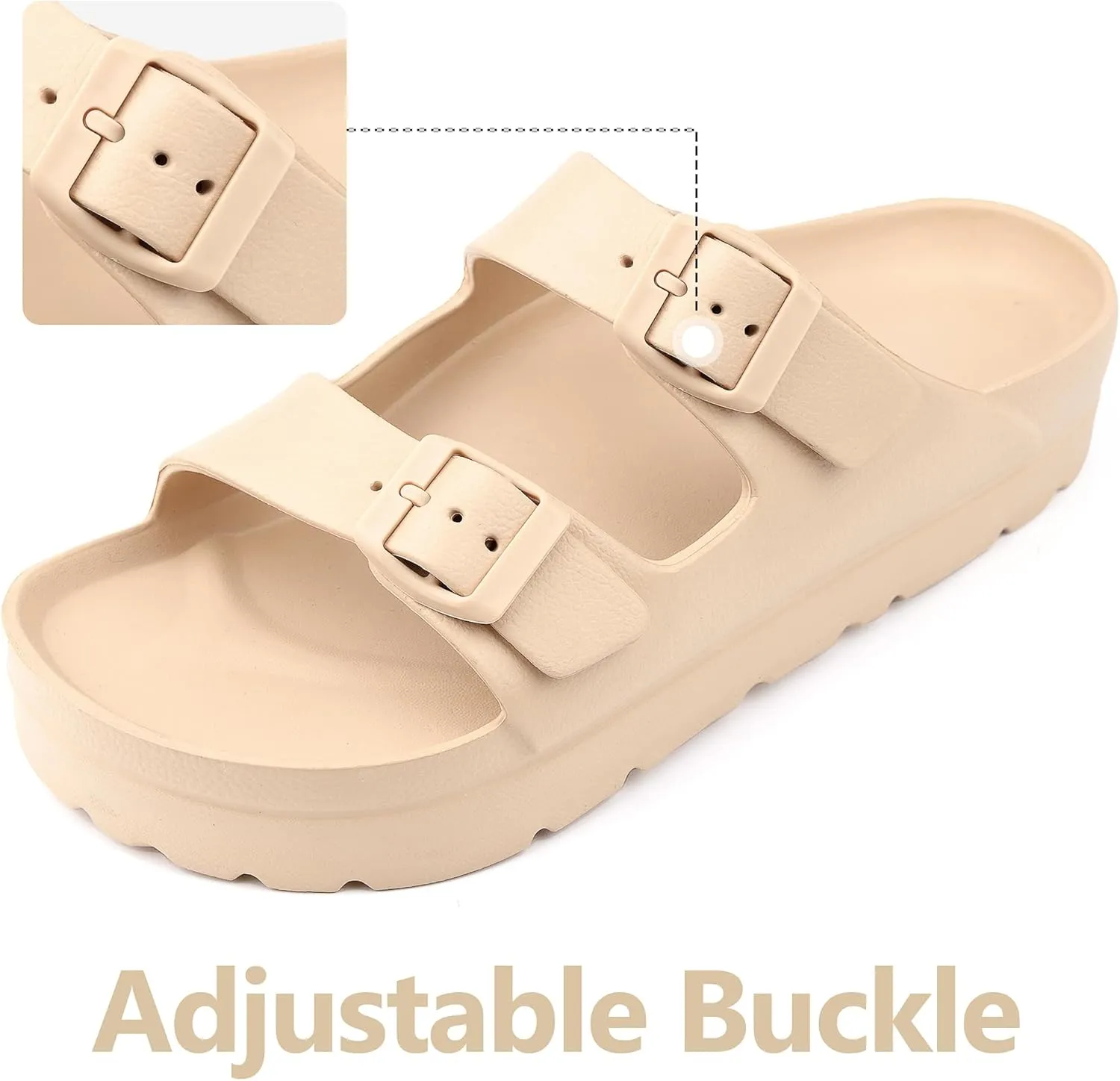 seticeo Women's Platform Sandals with Arch Support丨Foam Slip on Cloud Slides Sandals丨Summer EVA Beach Flat Sandals with Adjustable Buckle丨Thick Soles丨Ultra Cushion