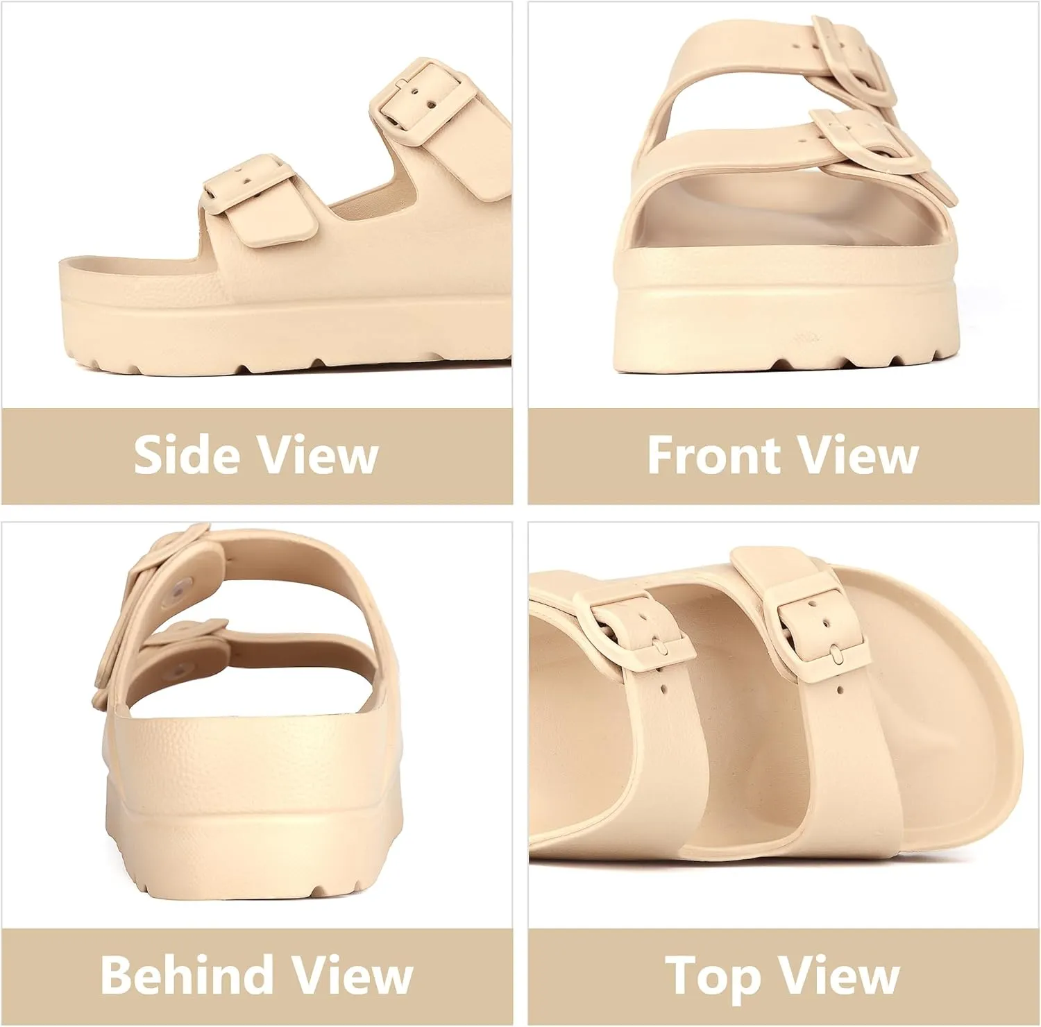 seticeo Women's Platform Sandals with Arch Support丨Foam Slip on Cloud Slides Sandals丨Summer EVA Beach Flat Sandals with Adjustable Buckle丨Thick Soles丨Ultra Cushion