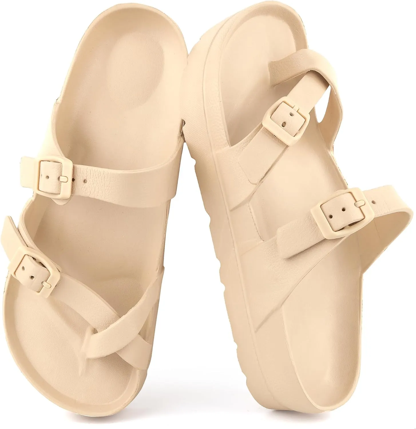 seticeo Women's Platform Sandals with Arch Support丨Foam Slip on Cloud Slides Sandals丨Summer EVA Beach Flat Sandals with Adjustable Buckle丨Thick Soles丨Ultra Cushion