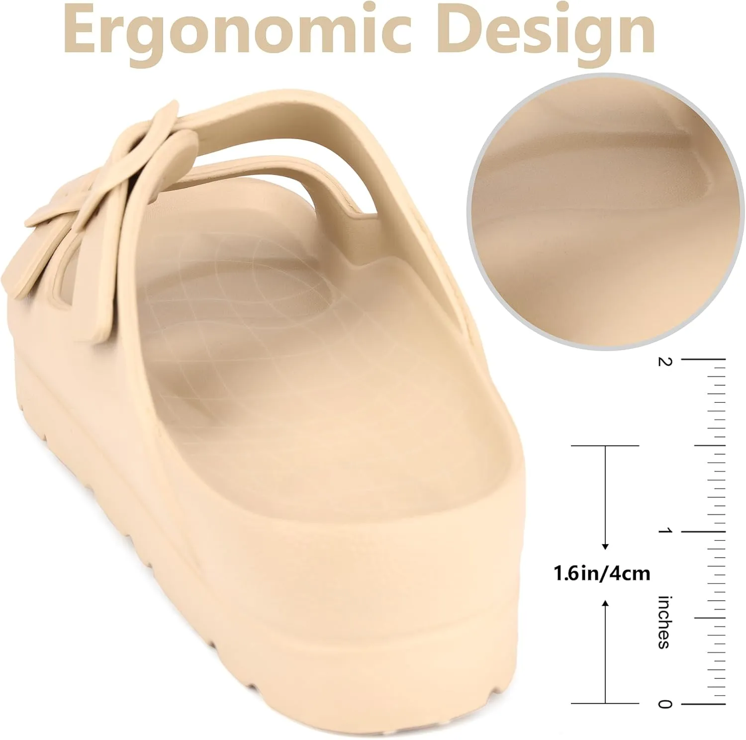 seticeo Women's Platform Sandals with Arch Support丨Foam Slip on Cloud Slides Sandals丨Summer EVA Beach Flat Sandals with Adjustable Buckle丨Thick Soles丨Ultra Cushion