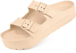 seticeo Women's Platform Sandals with Arch Support丨Foam Slip on Cloud Slides Sandals丨Summer EVA Beach Flat Sandals with Adjustable Buckle丨Thick Soles丨Ultra Cushion