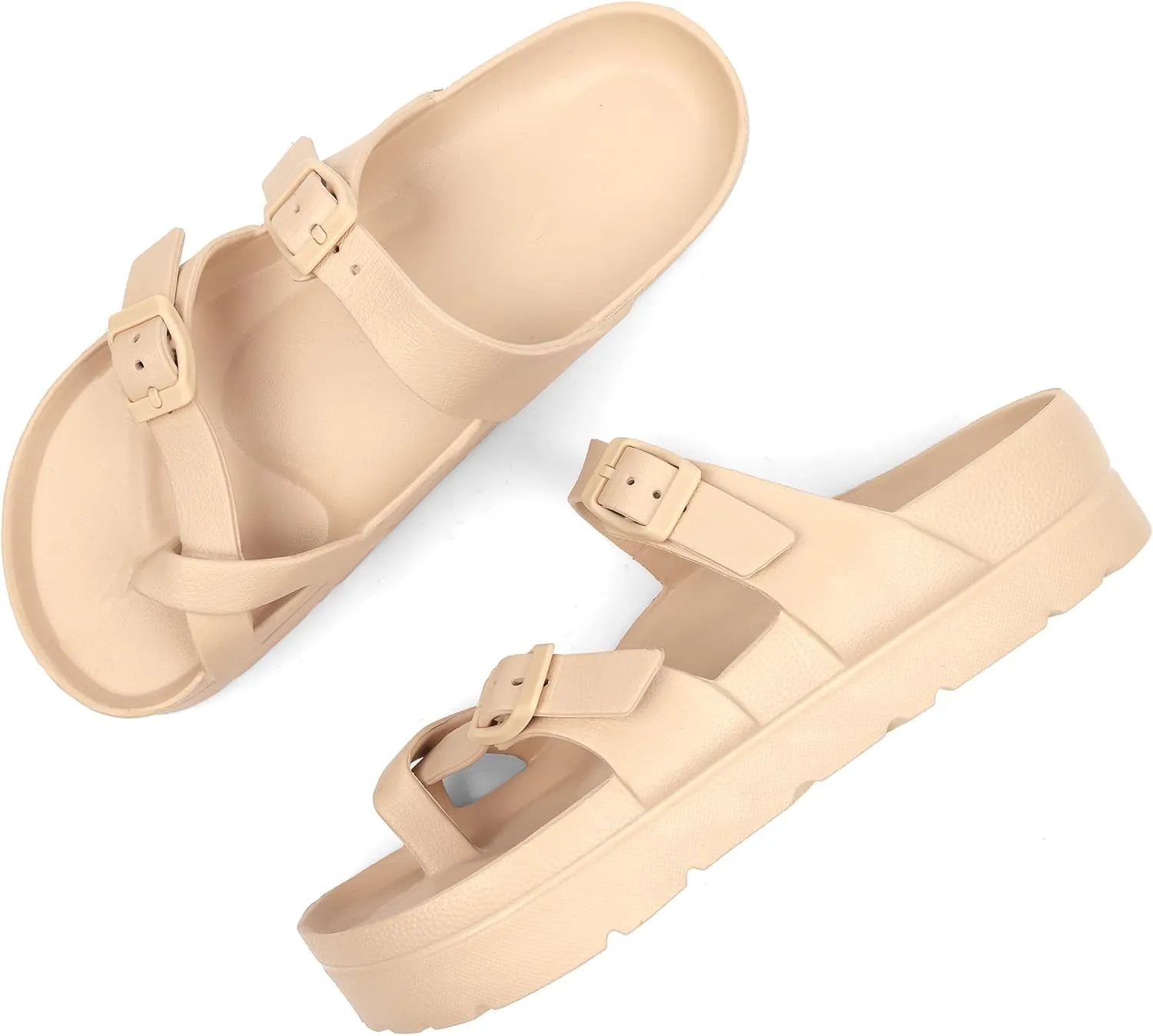 seticeo Women's Platform Sandals with Arch Support丨Foam Slip on Cloud Slides Sandals丨Summer EVA Beach Flat Sandals with Adjustable Buckle丨Thick Soles丨Ultra Cushion
