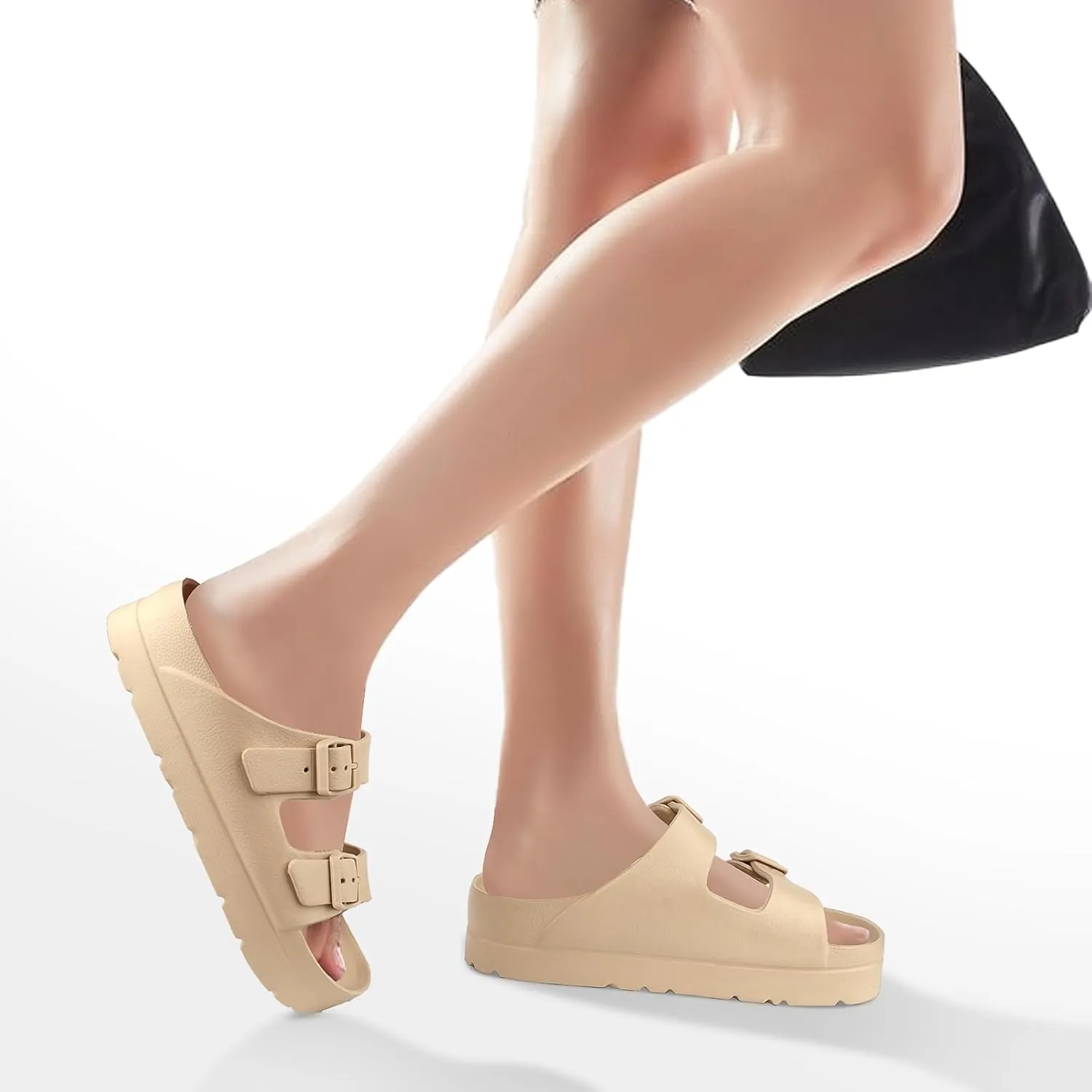 seticeo Women's Platform Sandals with Arch Support丨Foam Slip on Cloud Slides Sandals丨Summer EVA Beach Flat Sandals with Adjustable Buckle丨Thick Soles丨Ultra Cushion