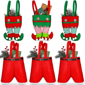 Shappy 6 Pieces Christmas Candy Bags Gift Santa Pants and Elf Boots Handbags Stocking Lovely Treat Xmas Goodies Bag for Men Women Party Favor Decorations