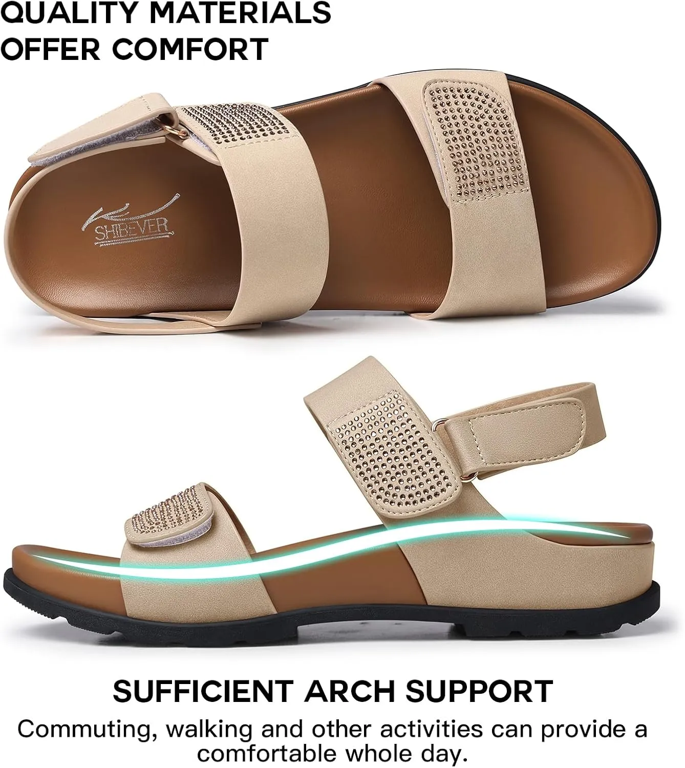 SHIBEVER Flat Sandals for Women Dressy: Summer Arch Support Comfortable Slip On Slide Sandal