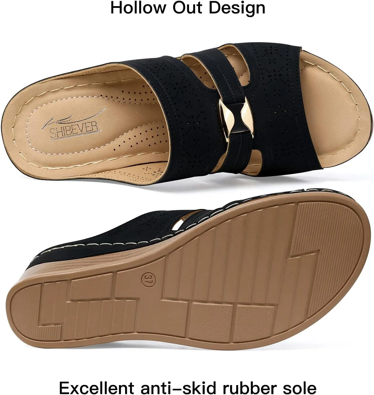 SHIBEVER Wedge Sandals for Women Hollow Out Slip On Platform Wedge Sandals Summer Casual Walking Shoes