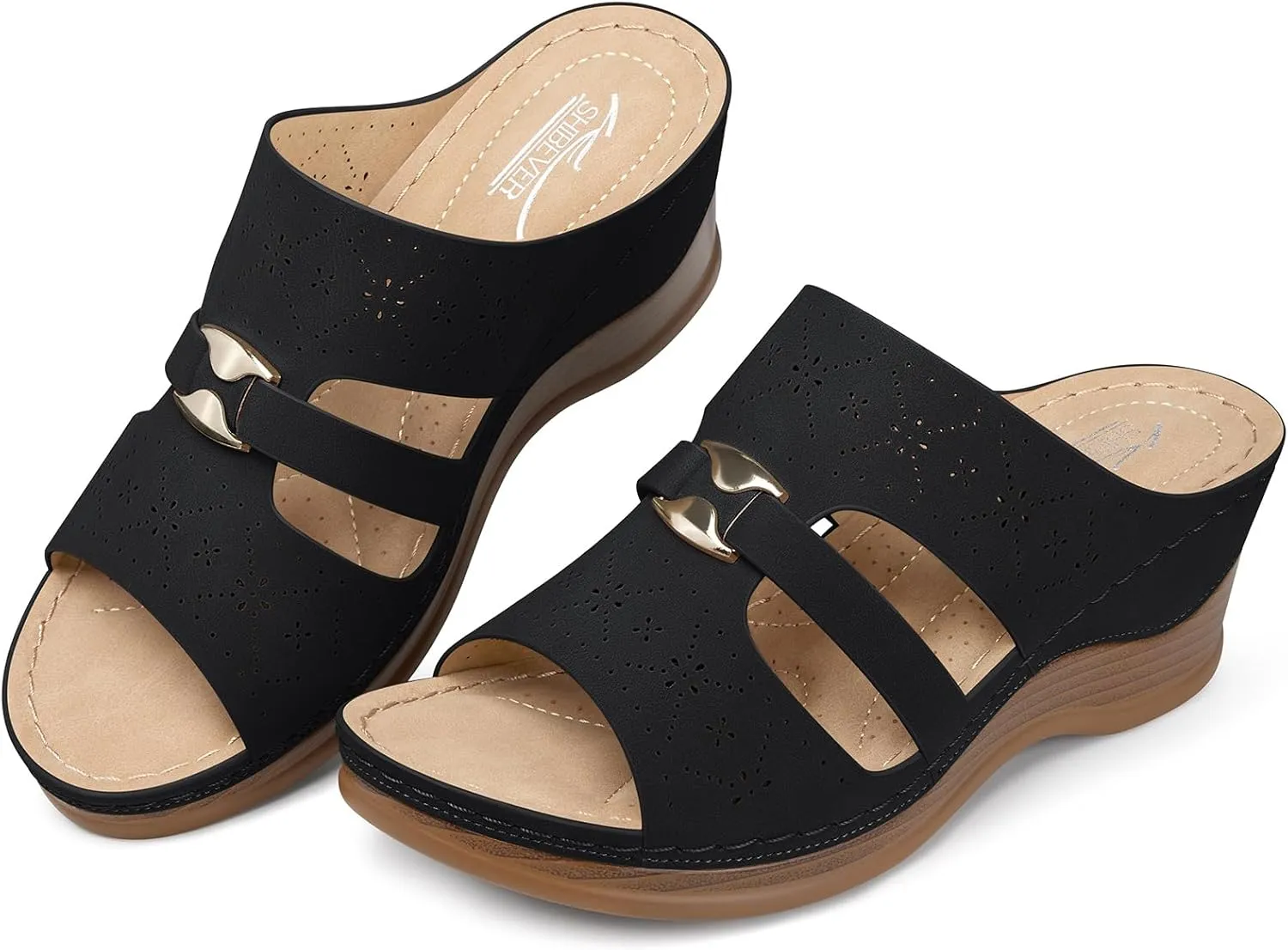SHIBEVER Wedge Sandals for Women Hollow Out Slip On Platform Wedge Sandals Summer Casual Walking Shoes