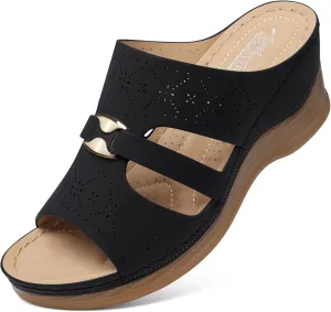SHIBEVER Wedge Sandals for Women Hollow Out Slip On Platform Wedge Sandals Summer Casual Walking Shoes