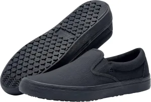 Shoes for Crews Merlin, Slip-On, Men's, Women's, Unisex, Slip Resistant Work Shoes, Black Canvas, Men's Size 12, Women's Size 13.5