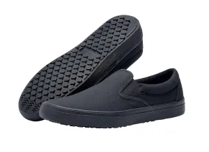 Shoes for Crews Merlin, Slip-On, Men's, Women's, Unisex, Slip Resistant Work Shoes, Black Leather, Men's Size 8, Women's Size 9.5
