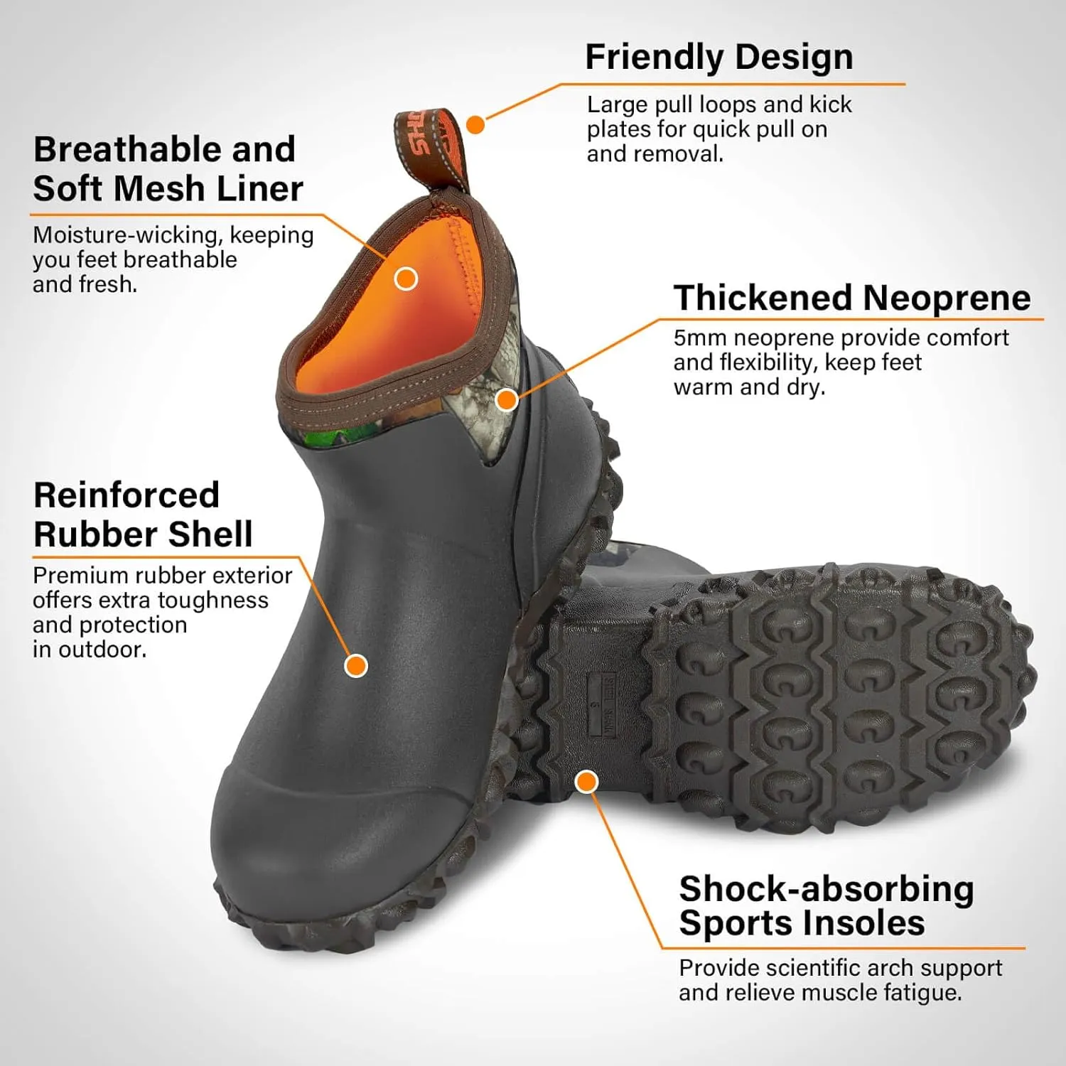 Showave Men's Ankle Rain Boots Waterproof Rubber Garden Boots Durable Slip on Rain Shoes for Outdoor Mud Yard Chore