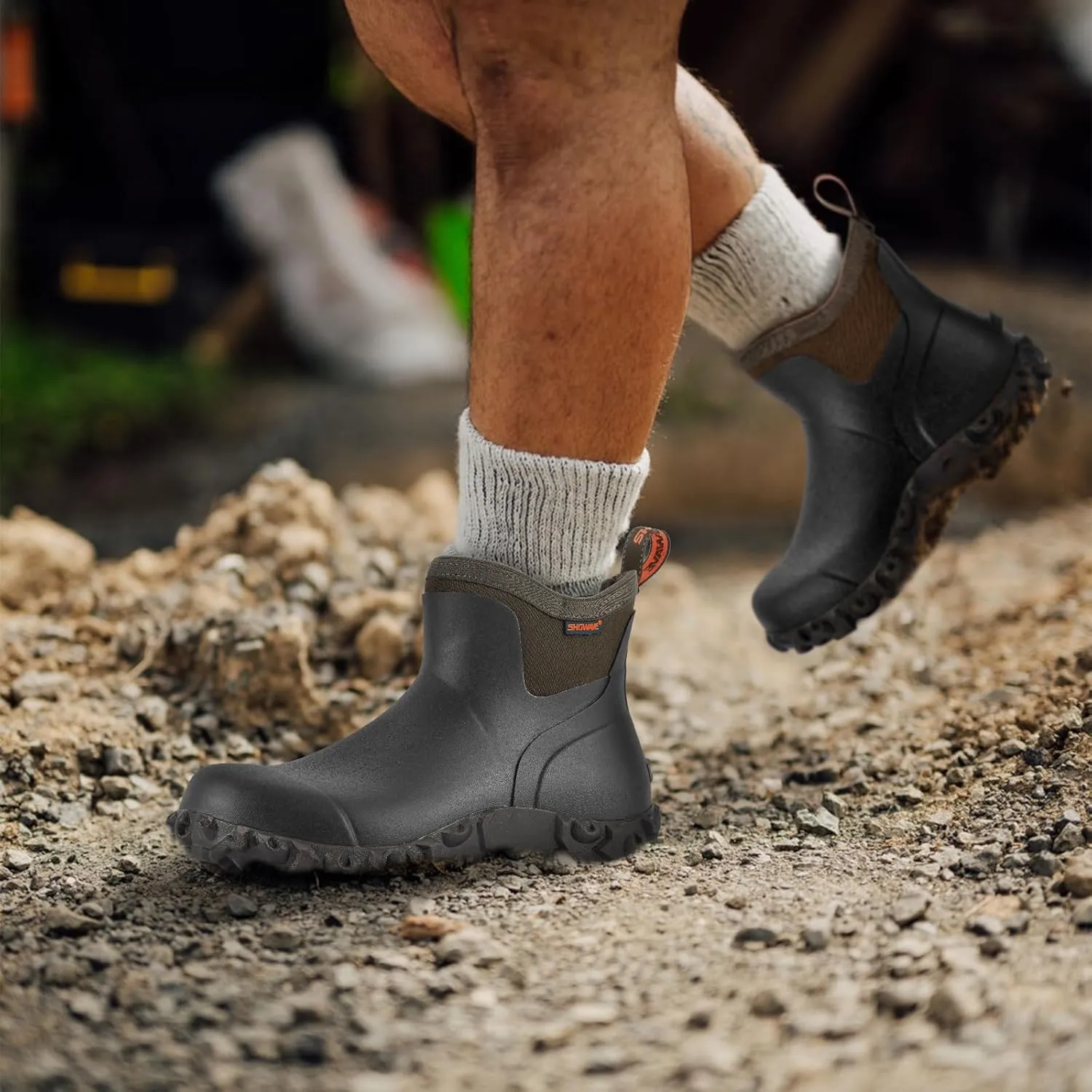 Showave Men's Ankle Rain Boots Waterproof Rubber Garden Boots Durable Slip on Rain Shoes for Outdoor Mud Yard Chore