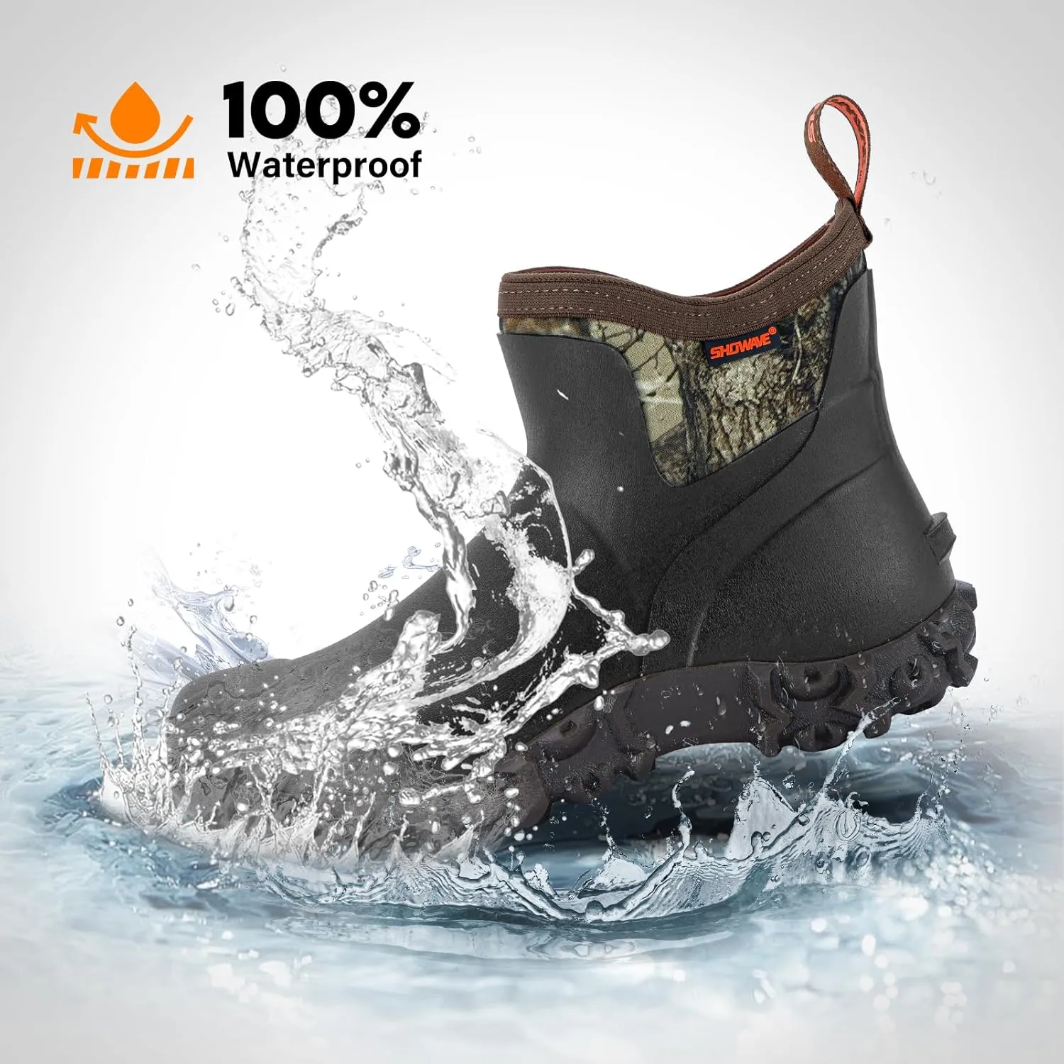 Showave Men's Ankle Rain Boots Waterproof Rubber Garden Boots Durable Slip on Rain Shoes for Outdoor Mud Yard Chore