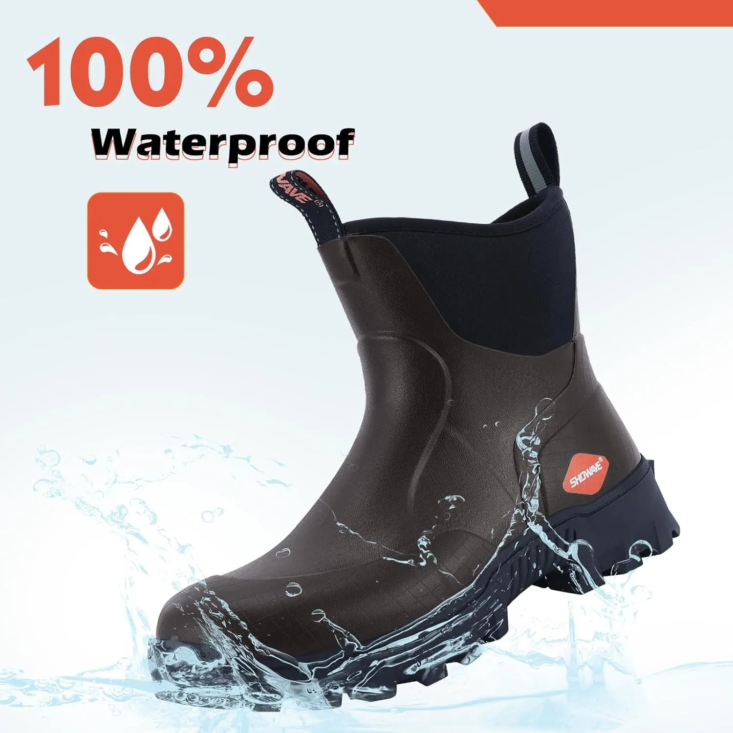 Showave Men's Short Rubber Boots Waterproof Rain Boots Insulated Working Booties with Comfortable Sports Sole