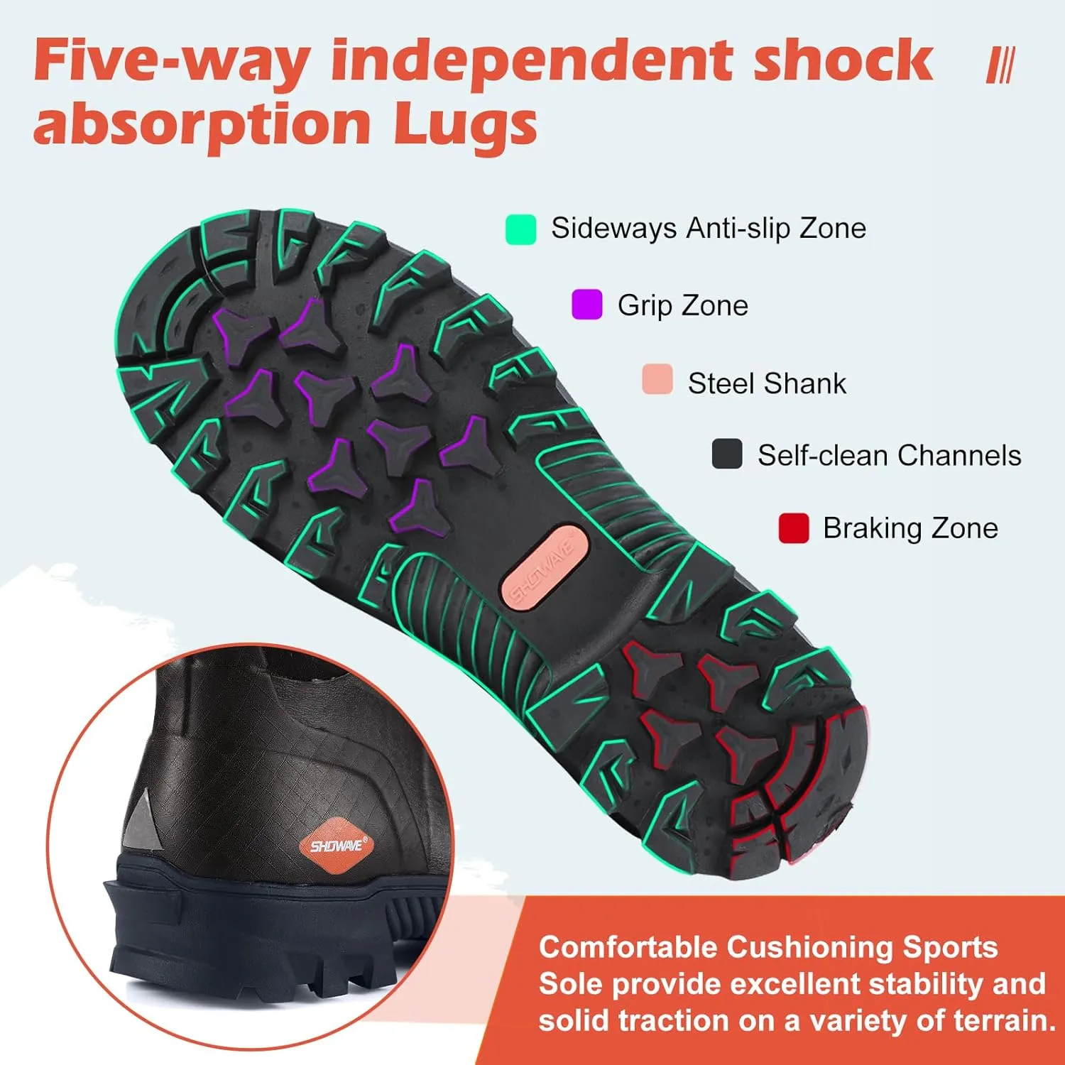 Showave Men's Short Rubber Boots Waterproof Rain Boots Insulated Working Booties with Comfortable Sports Sole
