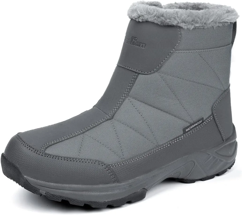 SILENTCARE Men's Warm Snow Boots, Fur Lined Waterproof Winter Shoes, Anti-Slip Lightweight Ankle Boot