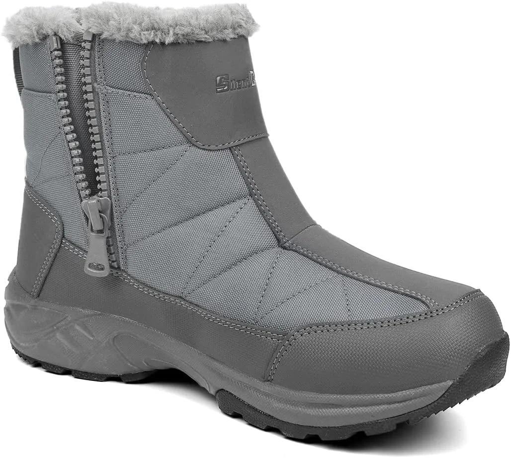 SILENTCARE Men's Warm Snow Boots, Fur Lined Waterproof Winter Shoes, Anti-Slip Lightweight Ankle Boot