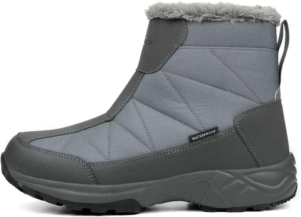 SILENTCARE Men's Warm Snow Boots, Fur Lined Waterproof Winter Shoes, Anti-Slip Lightweight Ankle Boot
