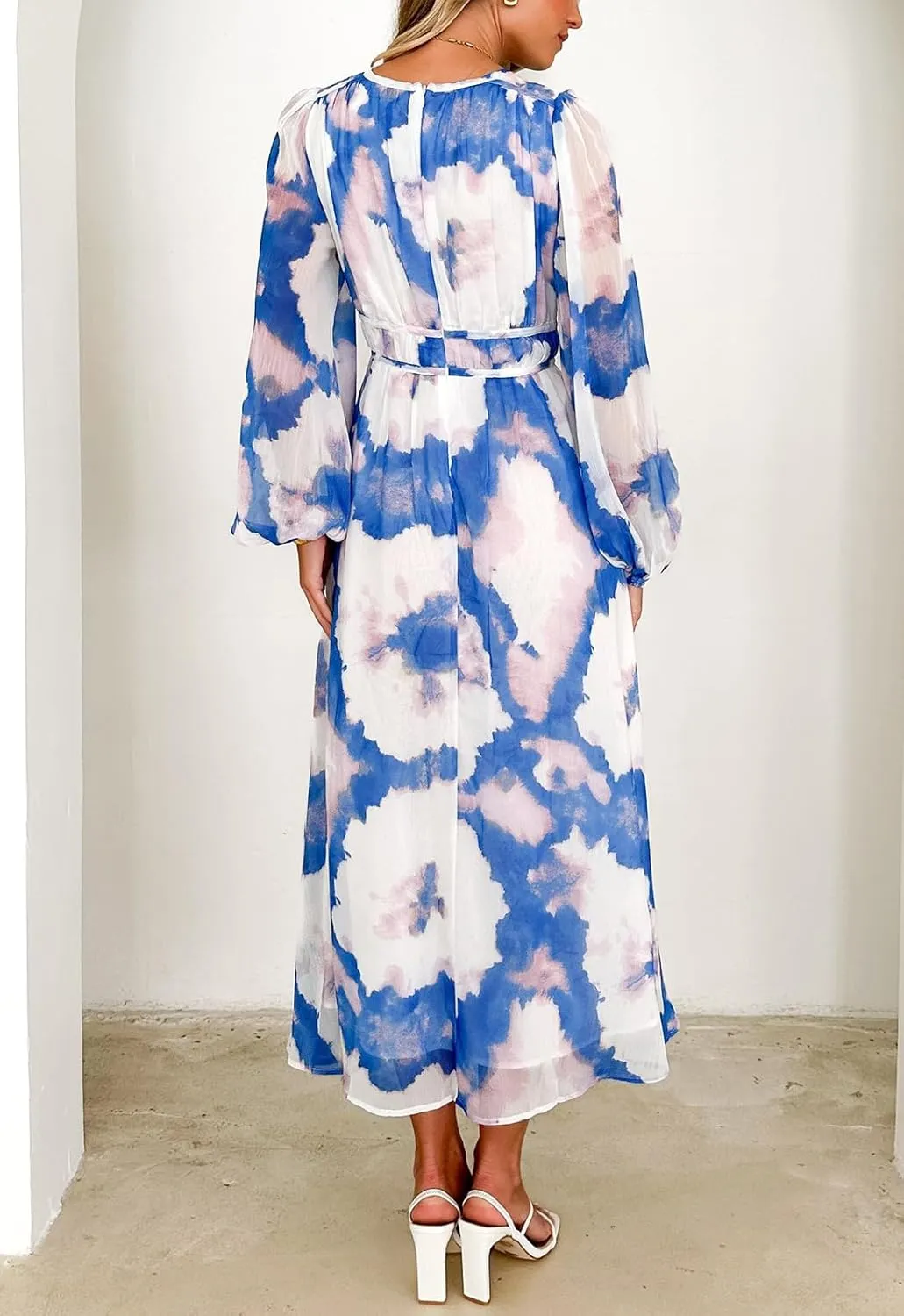Sissyaki Women's Long Sleeve Boho Floral Maxi Dress Smocked Beach Flowy Dress