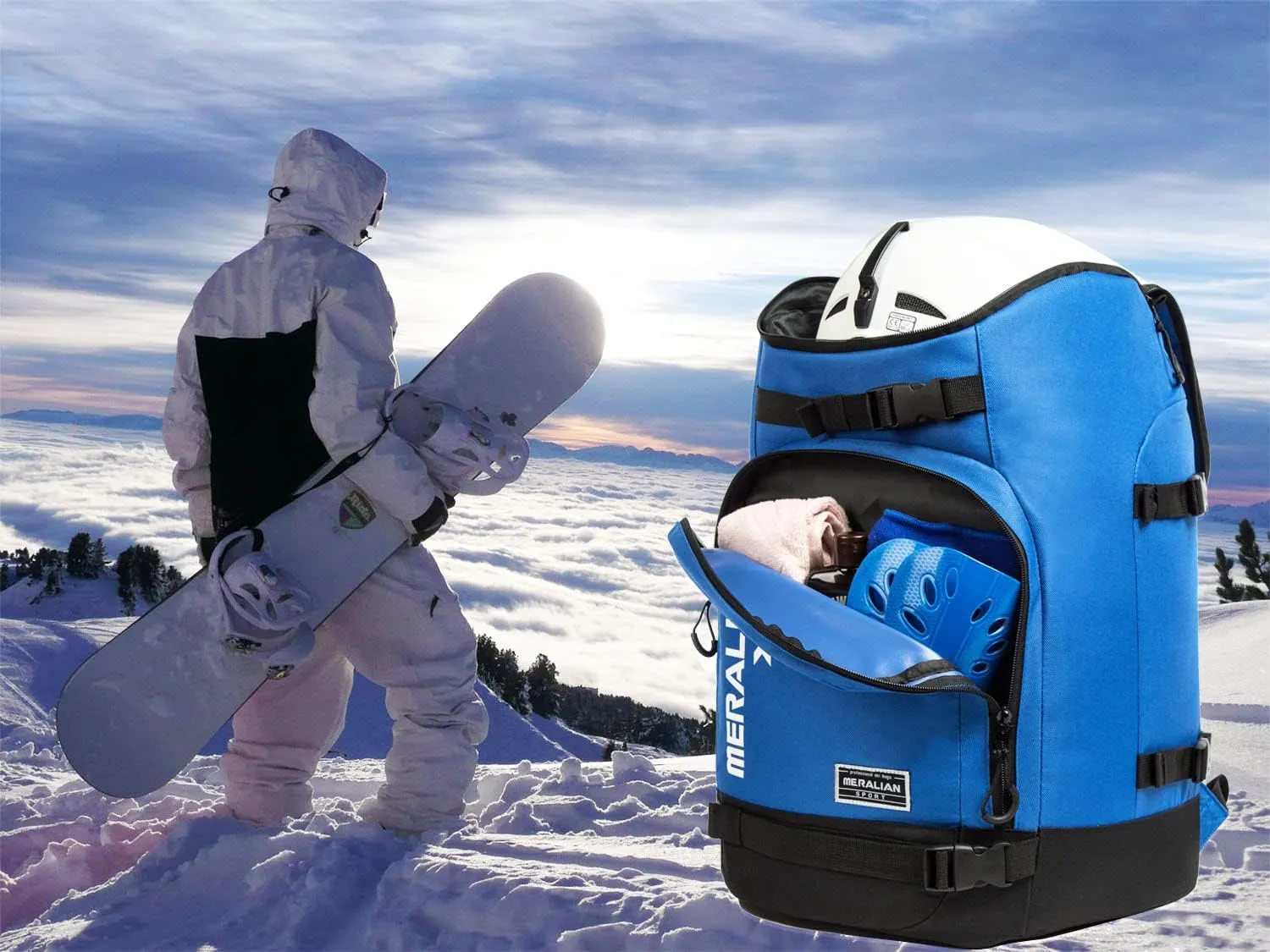 Ski Boot Bag - 50L Ski Boot Travel Backpack Waterproof Snowboard Boot Backpack for Travel Stores Gear Including Helmet, Goggles and Outerwear.