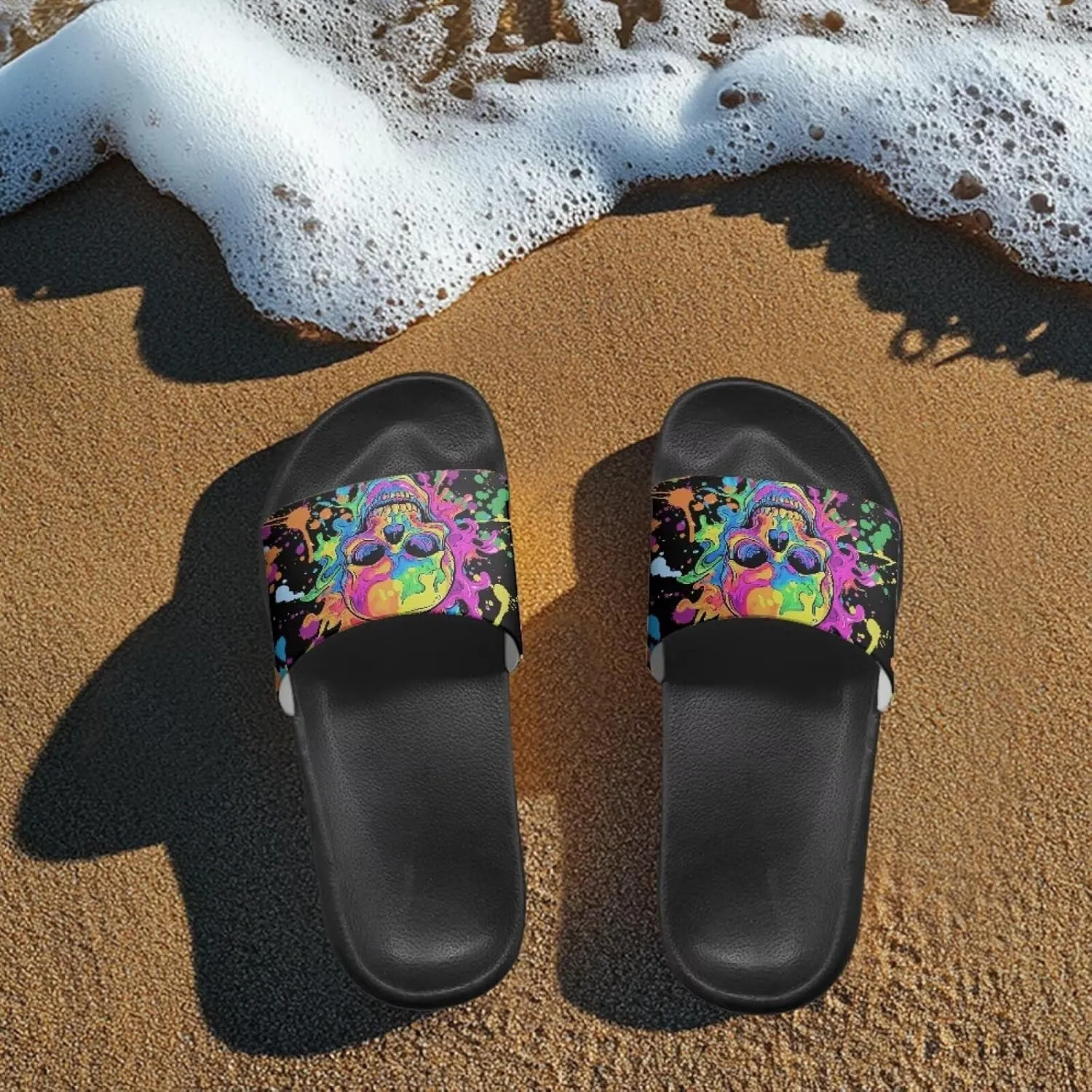 Skull Sandals Women Non-Slip Single Band Slide Sandals Non-Slip Soft Sole Flat Slippers For Indoor Outdoor