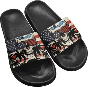 Skull Sandals Women Non-Slip Single Band Slide Sandals Non-Slip Soft Sole Flat Slippers For Indoor Outdoor