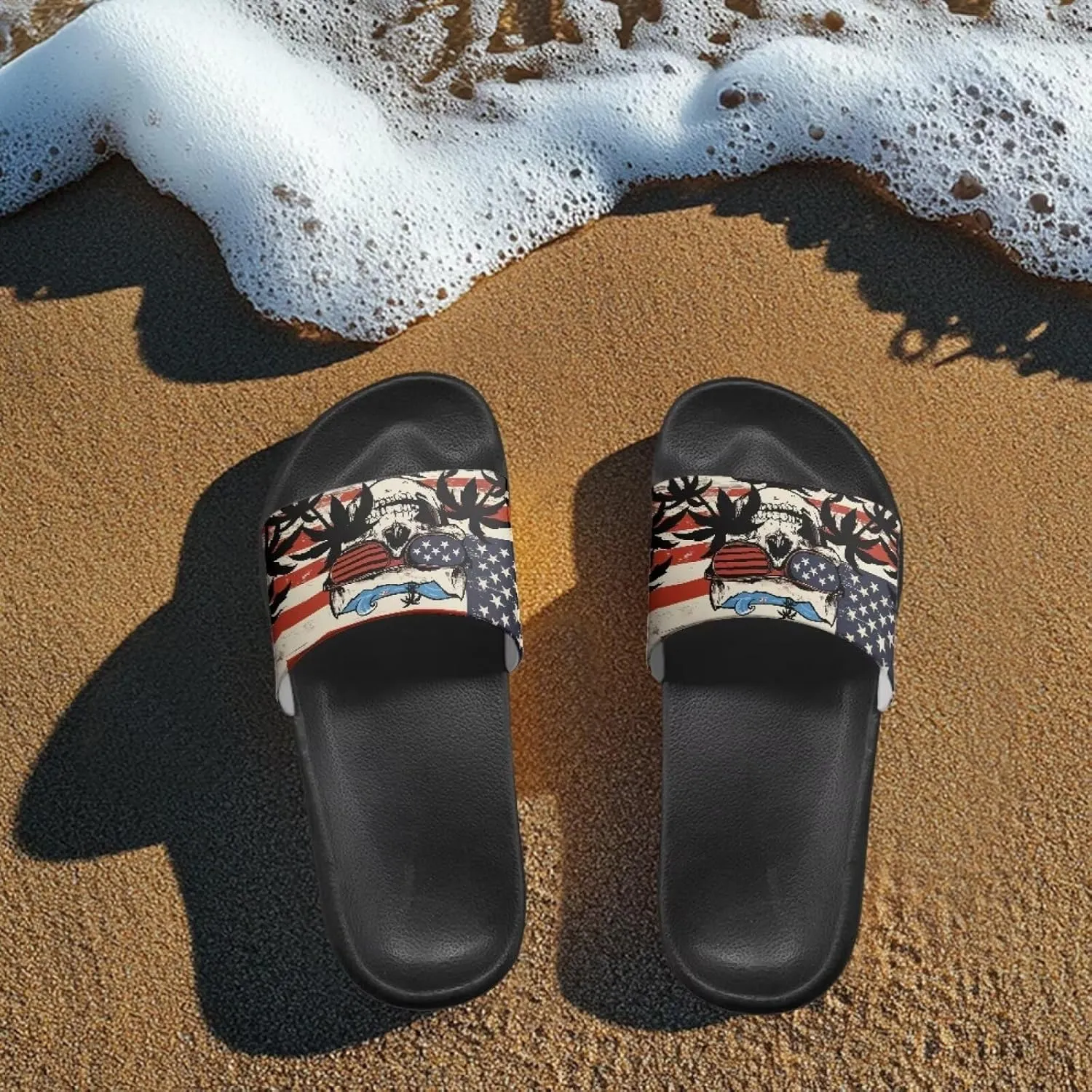Skull Sandals Women Non-Slip Single Band Slide Sandals Non-Slip Soft Sole Flat Slippers For Indoor Outdoor