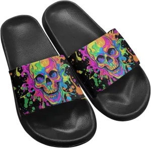 Skull Sandals Women Non-Slip Single Band Slide Sandals Non-Slip Soft Sole Flat Slippers For Indoor Outdoor