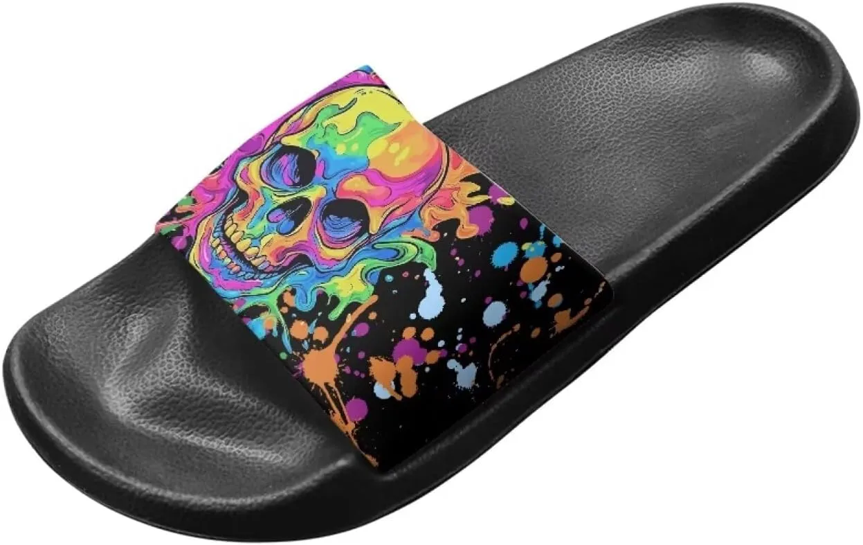 Skull Sandals Women Non-Slip Single Band Slide Sandals Non-Slip Soft Sole Flat Slippers For Indoor Outdoor