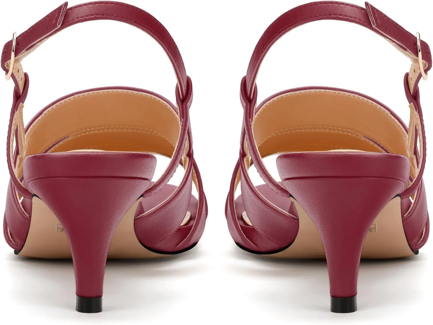 SKYSTERRY Low Kitten Strappy Slingback Heeled Sandals Open Round Toe Slip-On Ankle Buckle Matte Heels Trendy Shoes For Women Work Dress Dance Summer
