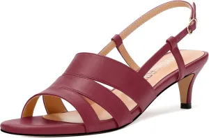 SKYSTERRY Low Kitten Strappy Slingback Heeled Sandals Open Round Toe Slip-On Ankle Buckle Matte Heels Trendy Shoes For Women Work Dress Dance Summer