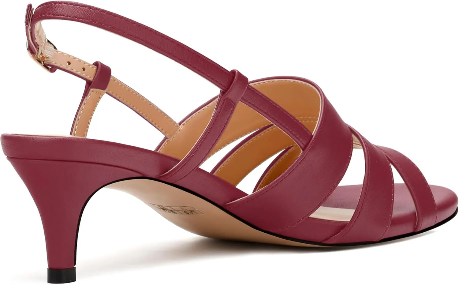 SKYSTERRY Low Kitten Strappy Slingback Heeled Sandals Open Round Toe Slip-On Ankle Buckle Matte Heels Trendy Shoes For Women Work Dress Dance Summer