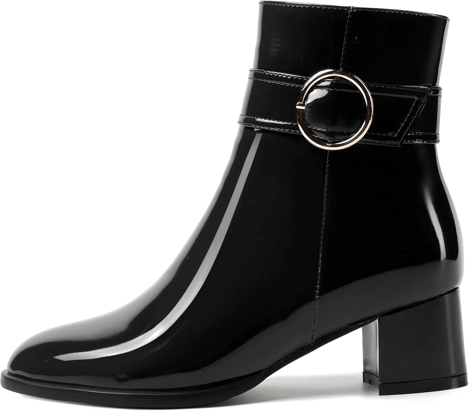 SKYSTERRY Womens Zip Fashion Patent Round Toe Outdoor Chunky Low Heel Ankle High Boots 2 Inch