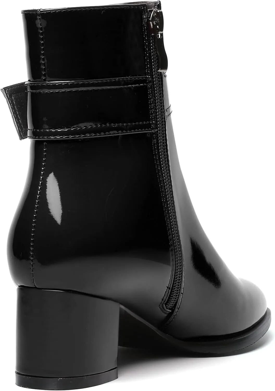 SKYSTERRY Womens Zip Fashion Patent Round Toe Outdoor Chunky Low Heel Ankle High Boots 2 Inch