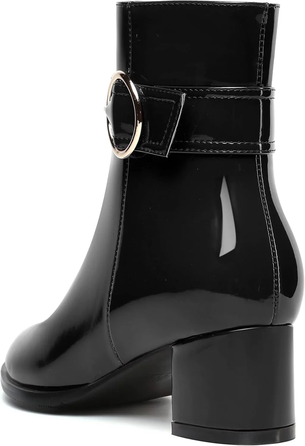 SKYSTERRY Womens Zip Fashion Patent Round Toe Outdoor Chunky Low Heel Ankle High Boots 2 Inch