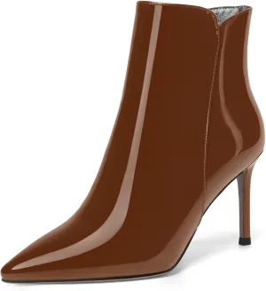 SKYSTERRY Womens Zip Pointed Toe Patent Party Fashion Stiletto High Heel Ankle High Boots 3.3 Inch