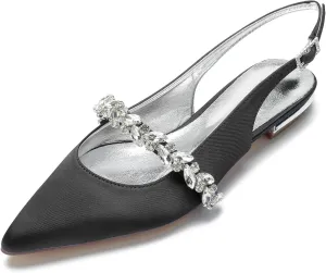 Slingback Flats for Women Rhinestones Strap Comfortable Low Heels Bridal Wedding Guest Dress Prom Pumps Shoes