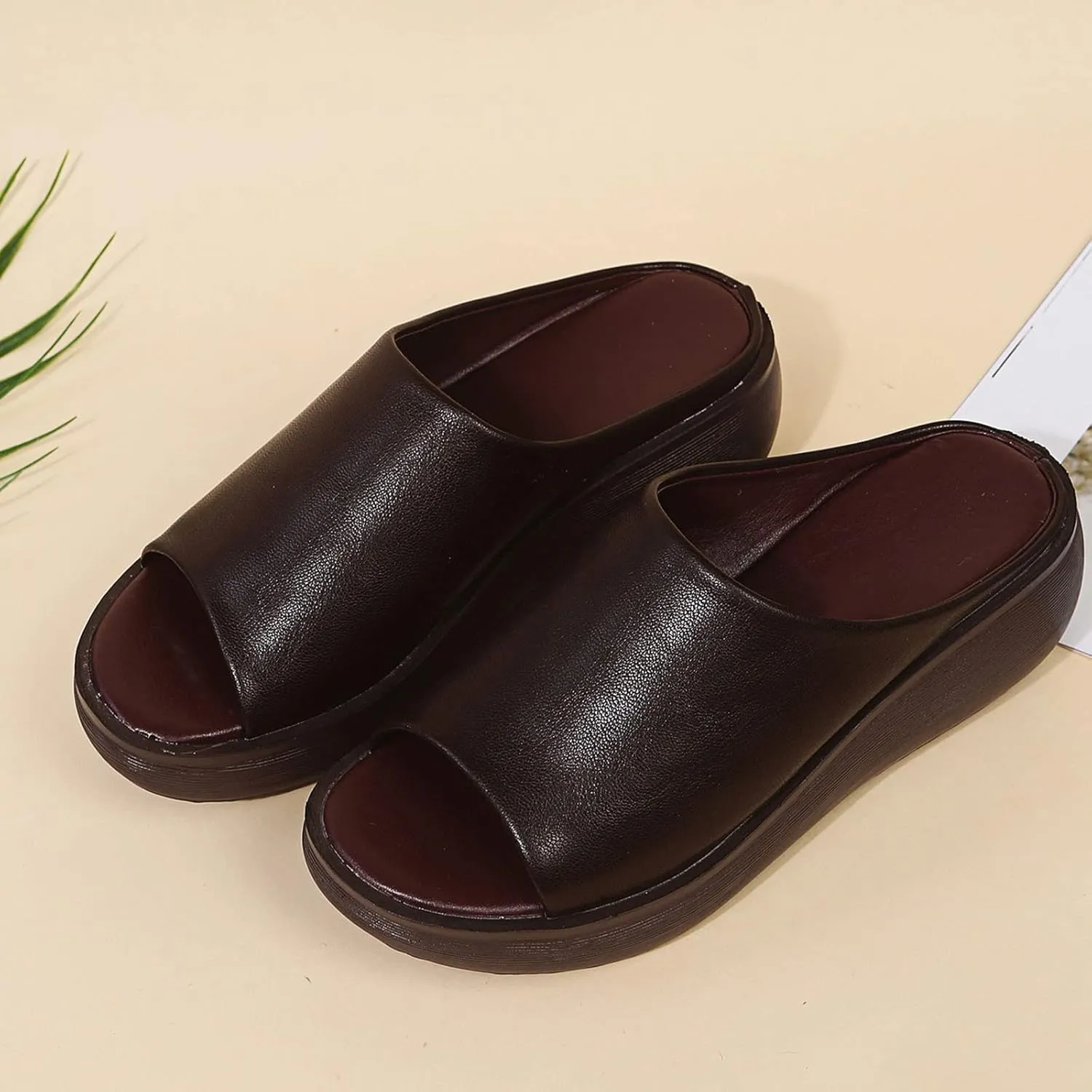 Slip on Sandals for Women Dressy Summer Casual Fish Mouth Open Toe Platform Wedge Slippers Comfortable Outdoor Ladies Thick Soled Shoes Slides